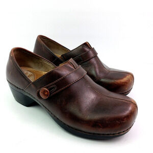 Dansko Womens Size EU 41 US 10.5-11 Brown Leather Slip On Work Nurse Clog Shoes